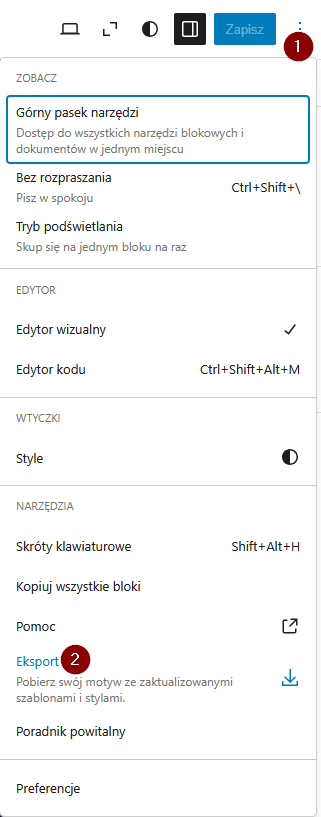 eksport motywu wordpres